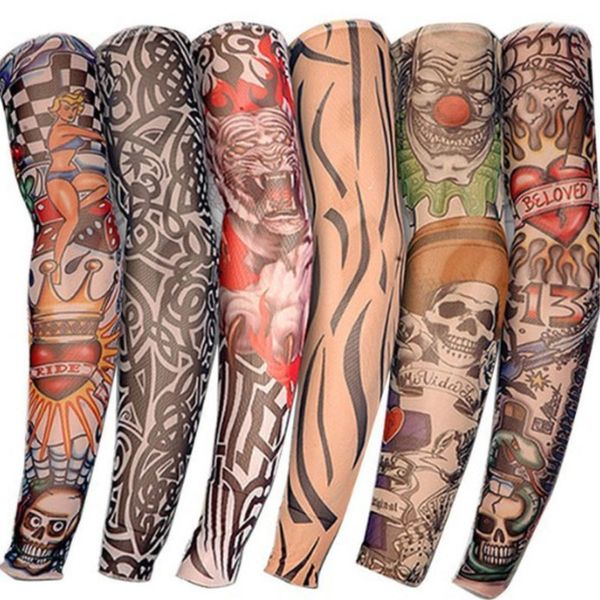 

fashion elastic tattoo sleeves riding uv care cartoon animals skull sun-proof arm protection glove outdoor sport accs for men women, Black;gray
