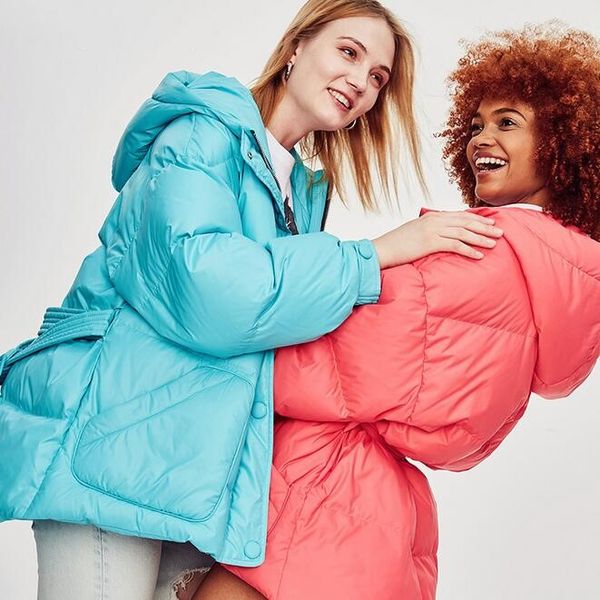 

low price jazzevar women down jacket white duck down ins net thickened anti-bread clothing keep warm womens down coats waistband, Black