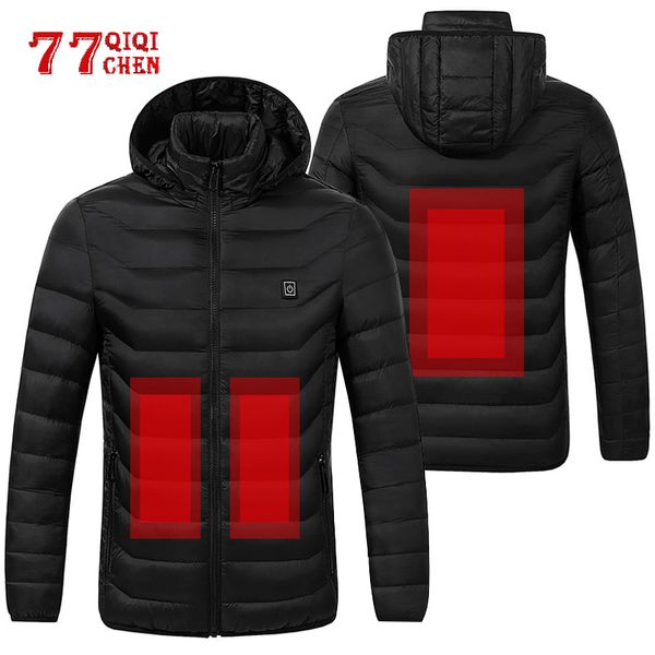 

waterproof heated jackets windproof warm heating jeakets winter hiking parka coat for men women skiing clothes s-4xl, Black