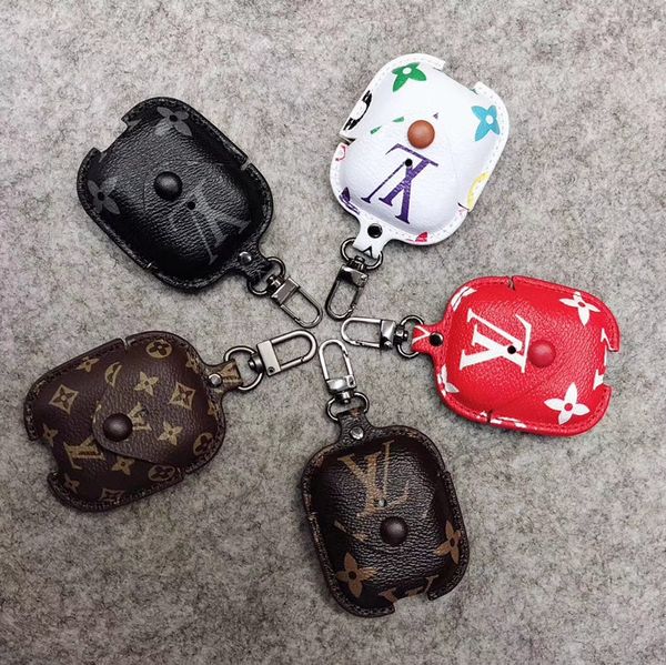 

For Apple Airpods Newest Fashion AirPods Luxury Case Designer Leather Protective Cover Hook Clasp Keychain Anti Lost Earphone package