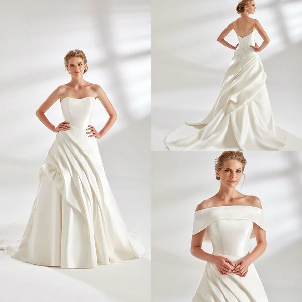 

2020 eddy k elegant wedding dresses sweetheart satin a line robe de mariee ruffles bohemian country boho wedding dress bridal gowns, White