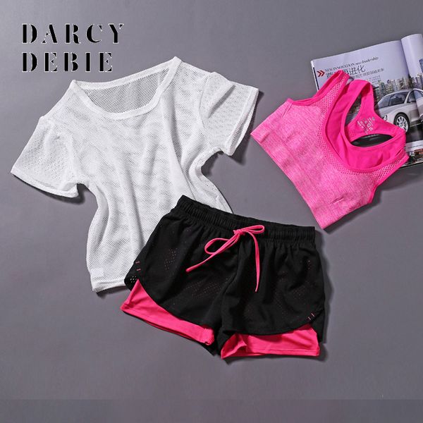 

women's yoga suit fitness clothing sportswear for female workout sports clothes athletic running yoga suit sets 3 pcs set, White;red