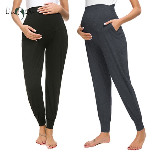 

пакет 2 шт женщин беременных высокой талией комфортный салон беременность брюки сложенные талии premama эластичный беременных одежда брюки, White