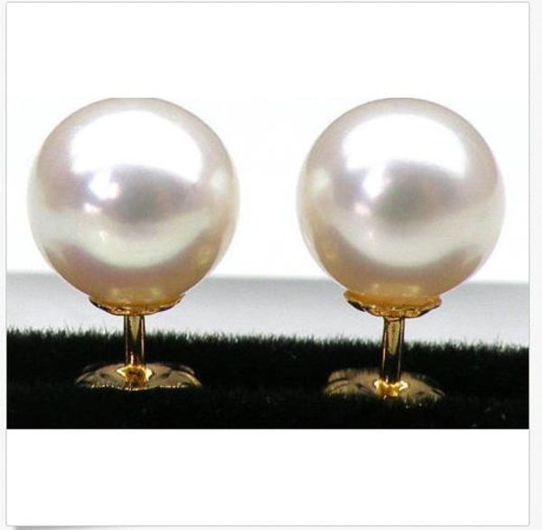 

8 mm grade perfect round white akoya pearls earring 14k solid gold, Golden;silver