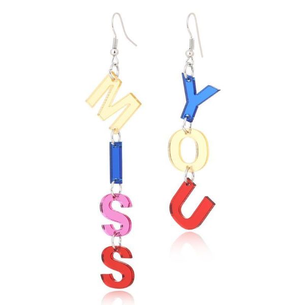 

colorful oh my god miss you yes message letter big acrylic letters drop earrings, Silver