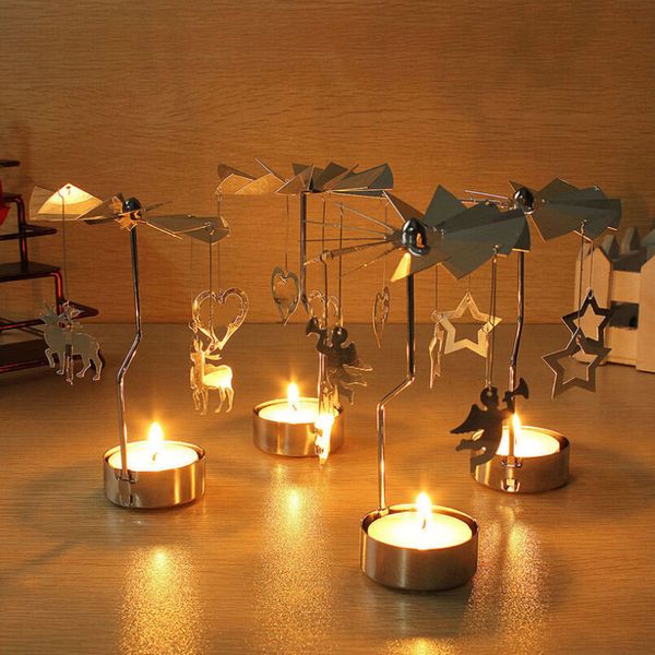 

multi-shape romantic spinning rotary metal carousel light stand candle holder christmas decoration color sliver no candles 4
