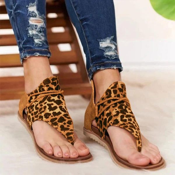 

2020 new women sandals summer shoes leopard print female large size shoes flat women sandals summer ladies g15, Black