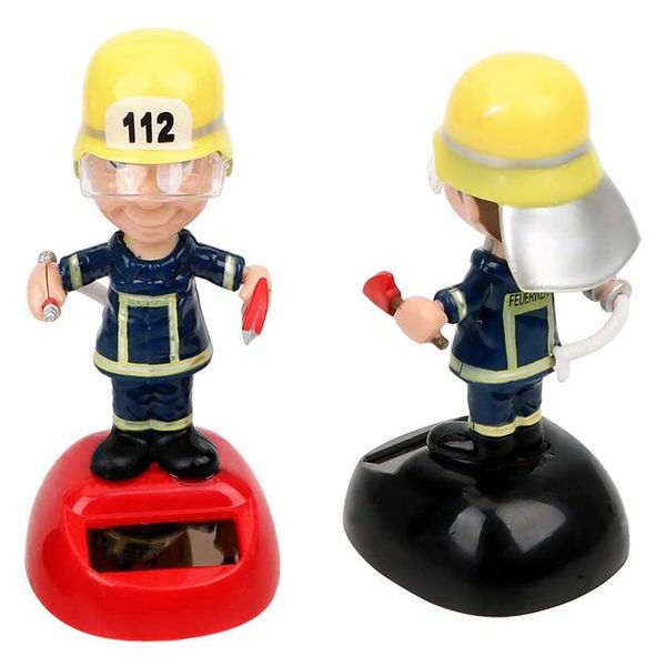 

car ornament firemen shape shake head doll solar powered dancing swinging toy home decor car styling auto interior accessories
