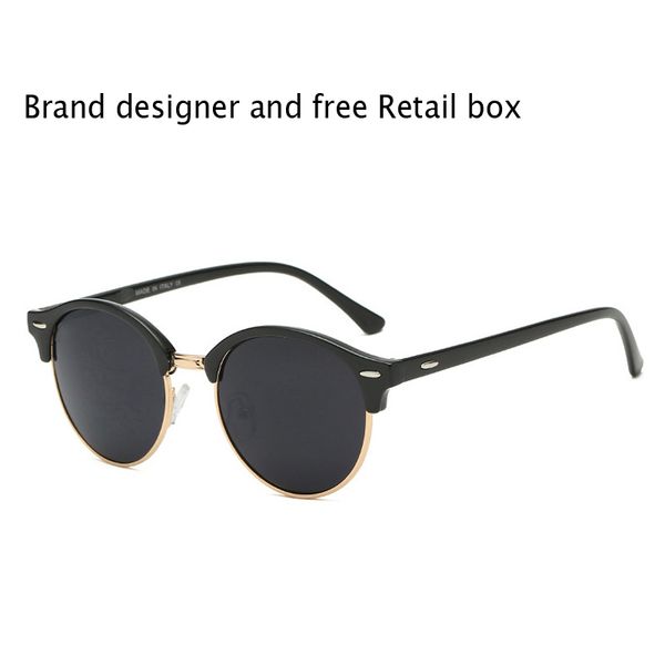 

9 colors classic round sunglasses men women brand designer fashion sun glasses mirror uv400 lens drop shipping with retail box and case, White;black