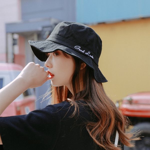 

letter embroidery fisherman female season tide brand summer travel uv-proof bucket bucket hat basin hat male, Blue;gray