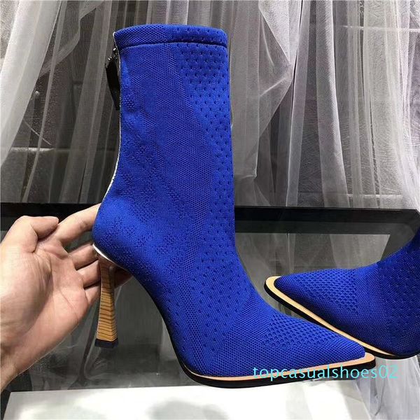 

high heel women boots fashion luxury women sock boots designer knit zip ladies zapatos sock shoes pointed toe in 8.5cm heels t02, Black