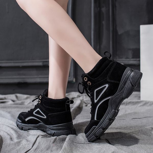 

skreneds повседневной зимы кроссовки плюшевых fur теплая узелок женщина boots comrfortable платформа обувь женщина mx200425, Black