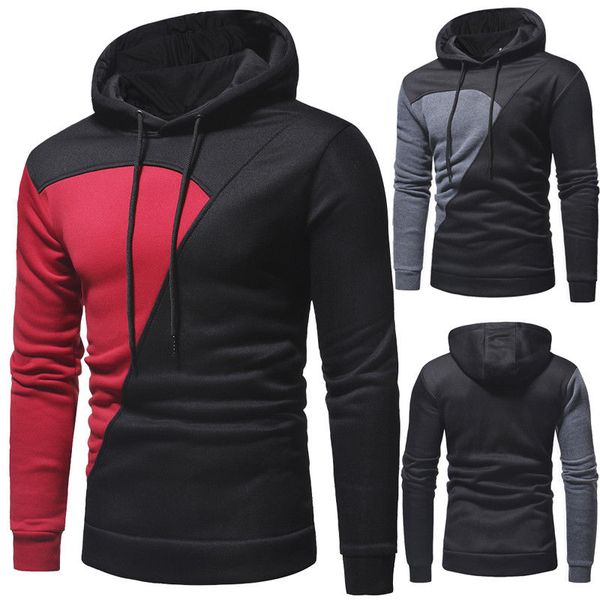 

2019 new style fashion men's long sleeve cotton outwear hoodies pullover with hat patchwork casual, Black