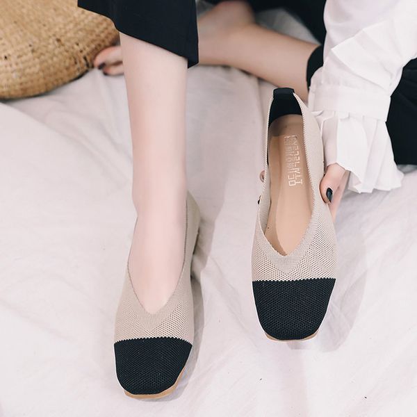 

women flats shoes knitted moccasins breathable cozy maternity shoes brief fashion asakuchi ladies flats light driving, Black