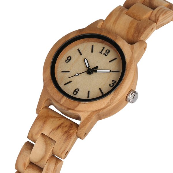 

exquisite quartz wooden watch for women handmade wood strap simple small dial clock luminous pointers wristwatch reloj mujer, Slivery;brown