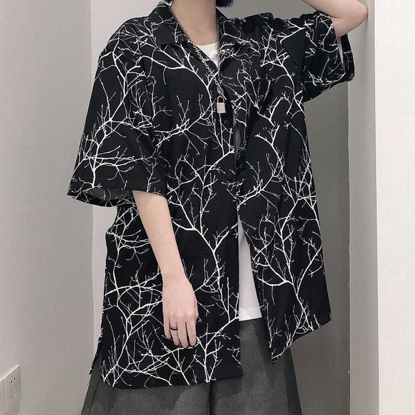 

women's blouses & shirts 2021 summer korean retro harajuku pattern streetwear loose casual short sleeve women punk cardigan blusas, White