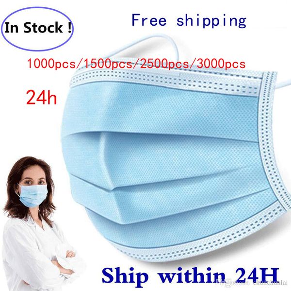 

in stock disposable face masks thick 3-layer masks with earloops