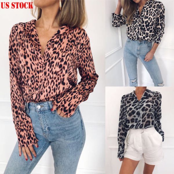 

new fashion snake blouse shirt women's loose v-neck long sleeve ladies leopard print casual blouse shirt, White