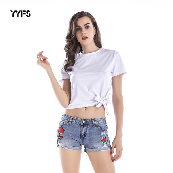 

женская дизайнерская футболка подол ремень завязывается вокруг шеи короткий рукав футболка топ, White