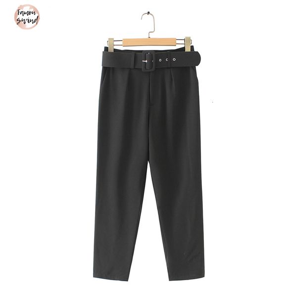

женщины элегантного карманной черные брюки поясов брюки zipper fly твердые дамы streetwear вскользь карманы шикарной перевозки груза падения, Black;white