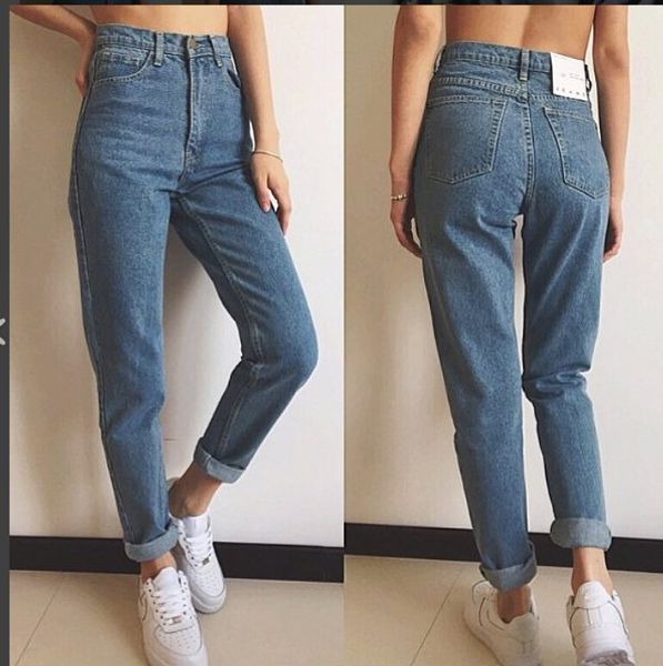 

women casual high waist jeans 2018 autumn winter celebrity boyfriend loose mom jeans femme streetwear full length denim pants, Blue