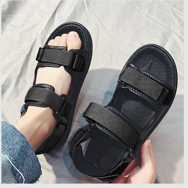 

sandals man soft bottom men summer beach shoes solid color non-slip open toe men's slippers nanlx29, Black