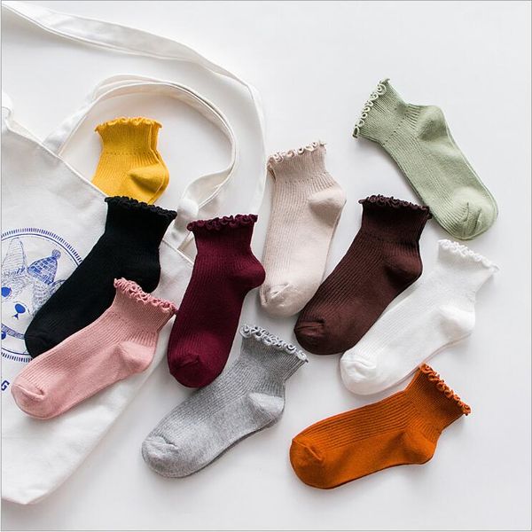 

solid ruffle socks women frilly trim ankle short socks girls princess candy color hosiery stripe knitted ship socks boat sock slippers c7087, Pink;yellow