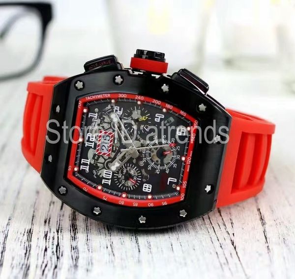 Top Fashion Automatic Mechanical Self Wicking Watch Männer Schwarzes Zifferblatt 41mm klassisches Tagesdatum Tonneau Design Armbanduhren Herren Casual Gummi -Gurt Uhr 6062