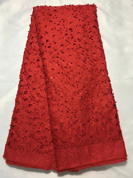 

5Yards/pc Gorgeous red african cotton fabric with beads decoration flower style swiss voile mesh fabric for clothes QC3-7