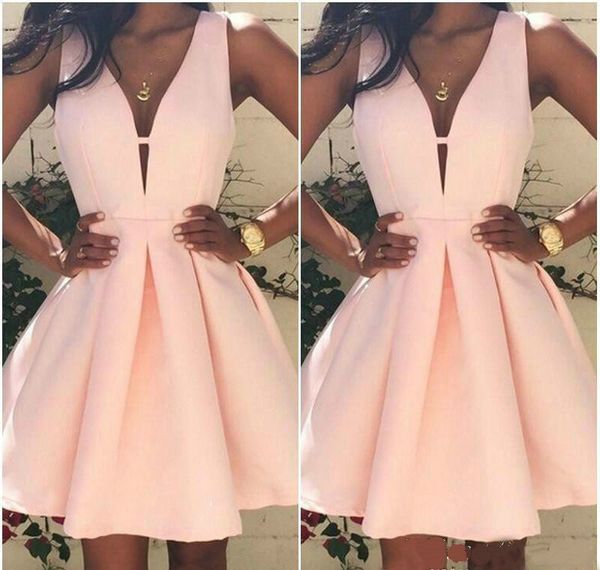 

pink neck cocktail dress fashion short v mini backless club wear homecoming party dress plus size custom make, Black