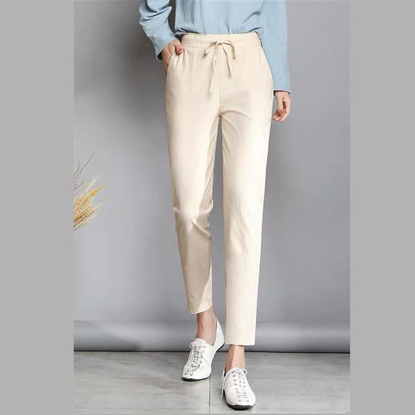

2020 summer women casual pants streetwear cotton linen jogger pants korean style plus size pencil trousers big size -7xl, Black;white
