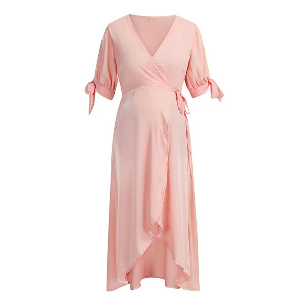 

maternity dresses chiffon women fashion solid short sleeve v-neck pregnant dress summer ladies pregnancy, White