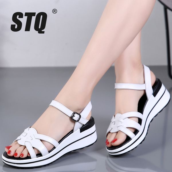 

stq 2020 summer women sandals black flat platform sandals women wedge beach flip flops ladies flat heel gladiator 3593