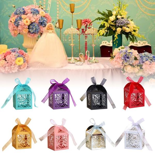 

50pcs/set halloween spider web laser cut hollow favors gifts candy box with ribbon baby shower wedding party supplies