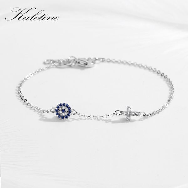 

kaletine charms blue evil eye cross bracelet 925 sterling silver small bracelets for women hamsa good luck cz jewelry kltb056, Golden;silver