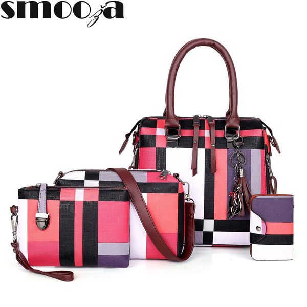 

smooza luxury handbags plaid women bags designer 2019 tassel purses and handbags set 4 pieces bags female bolsa feminina
