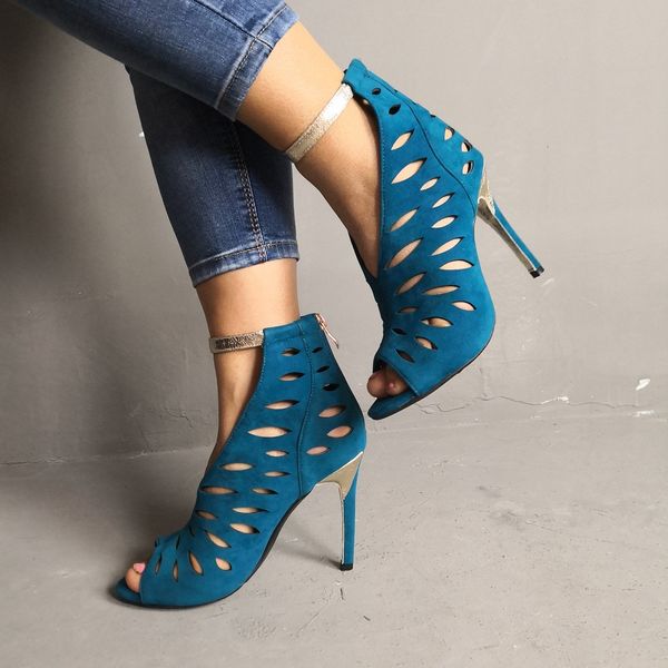 

kolnoo new wholesale ladies high heel sandals cut-out ankle strap summer shoes peep-toe party prom bfcm fashion dress evening shoes d305, Black