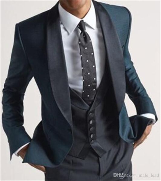 

handsome groomsmen shawl lapel groom tuxedos mens wedding dress man jacket blazer prom dinner 3 piece suit(jacket+pants+tie+vest) 239, Black;gray