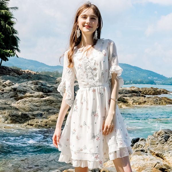 

bgw ht575 chiffon a line floral print cocktail dresses half sleeves summer beach dress knee lenght 2020 new fashion, White;black