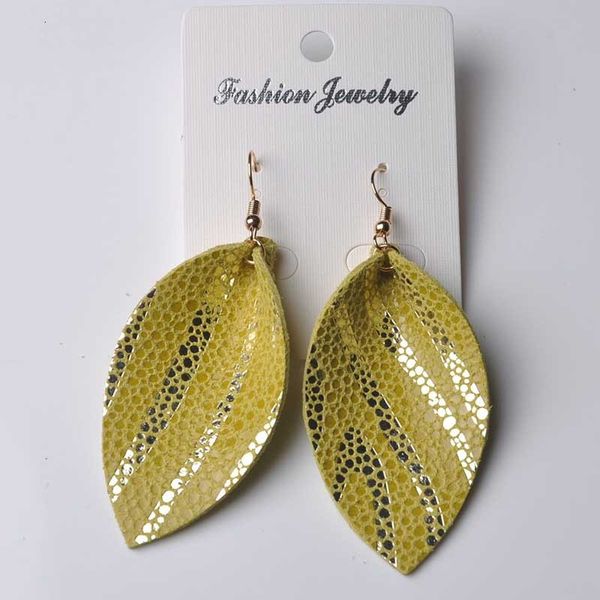 

bright leather leaf earrings for women zebra bright leahter fashion jewelry female drop dangle earrings trendy giltter supply manufacturers, Silver