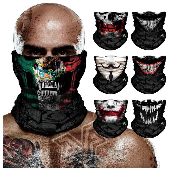 

3d motorcycle skull seamless bandanas outdoors cycling headband hood mexico flag neck tube venom anonymous face shield balaclava, Black
