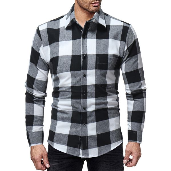 

2018 men fashion casual long sleeved plaid shirt slim fit male shirt brand soft comfortable fashion men's, White;black