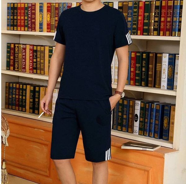 

designer men's clothing 2020 summer korean style trendy short-sleeved t-shirt two-piece sportswear men's casual suit, Gray
