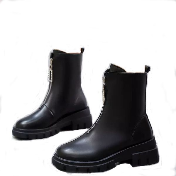 

ankle boots black boots low heels front zipper women shoes