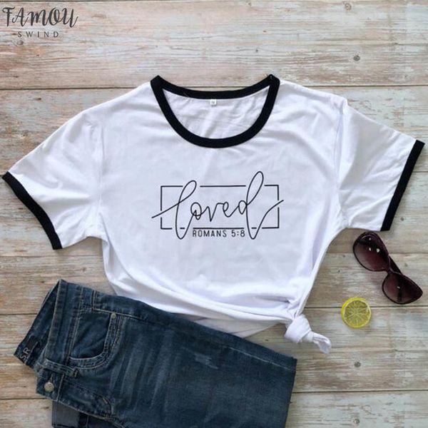 

loved romans 5:8 women shirts girls t shirt short sleeve gothic t shirt women tee tshirts ladies cotton black shirt, White
