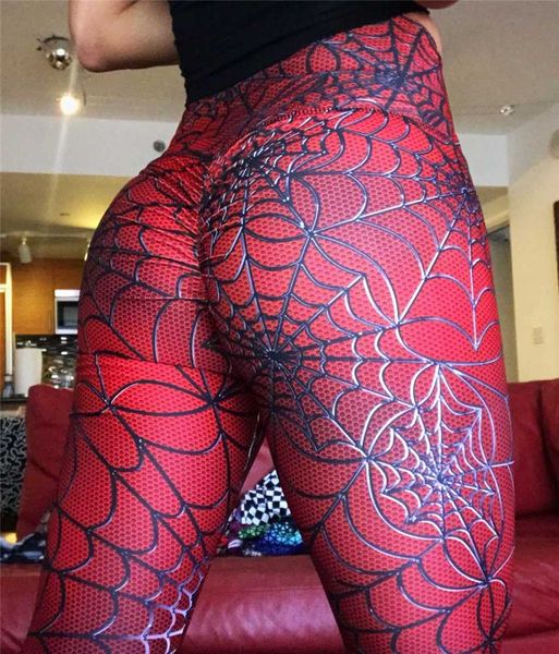 

fashion brand spider web print leggings push up gyms fitness legging high waist workout leggings elastic slim sporting pants, Black