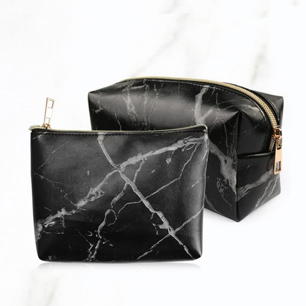 

2pcs cosmetic bag set marble lines purse box travel makeup cosmetic bag toiletry pencil case coin beauty make up tools