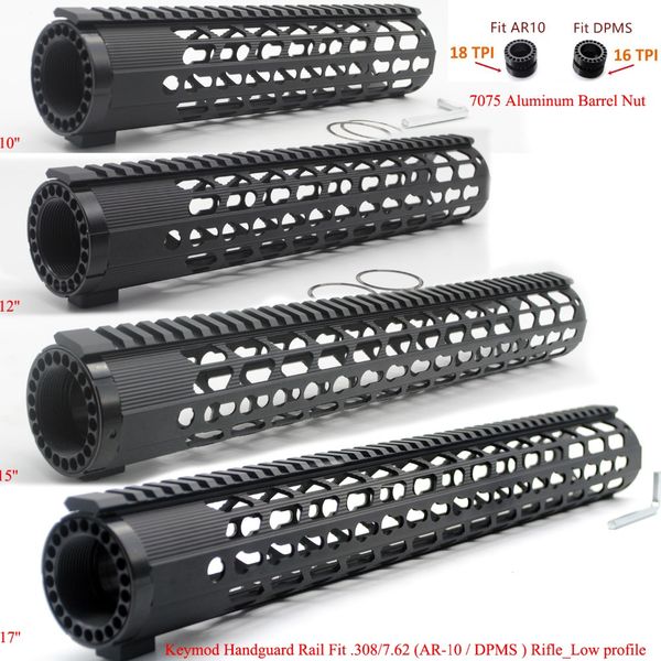 

10/12/15/17'' inch Keymod Free Float Handguard Rail with Monolithic Top Rail Fit LR-308 With 7075 Aluminum Barrel Nut