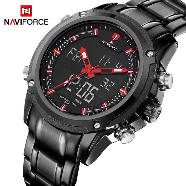 

watches men naviforce brand sport full steel quartz analog led clock reloj hombre army wristwatch relogio masculino, Slivery;brown