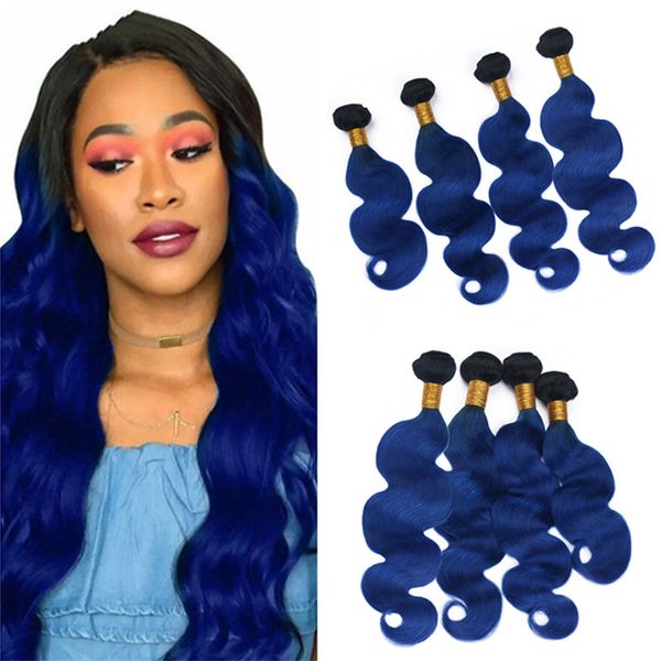 Ombre Blue Virgin Peruvian Human Hair Weave 4 Bundles Deals 400g